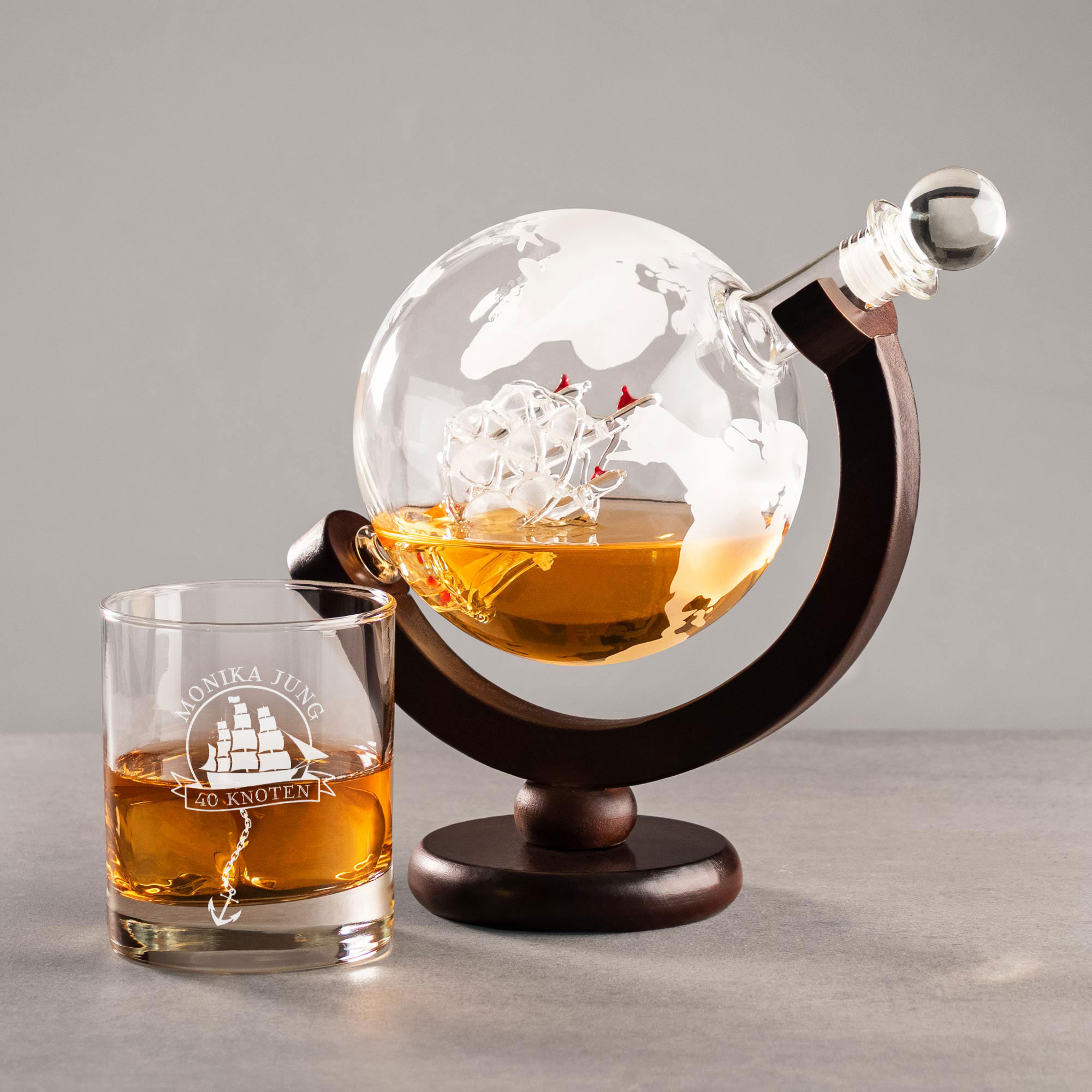 Rum Set mit Globus Karaffe und Glas - Segelschiff 3360