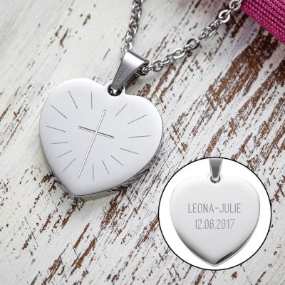 Herzanhänger Silber graviert mit Kette - Kommunion