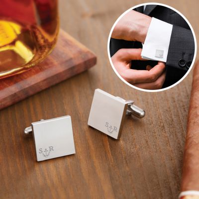 Manschettenknöpfe Silber Anker - eckig - Initialen