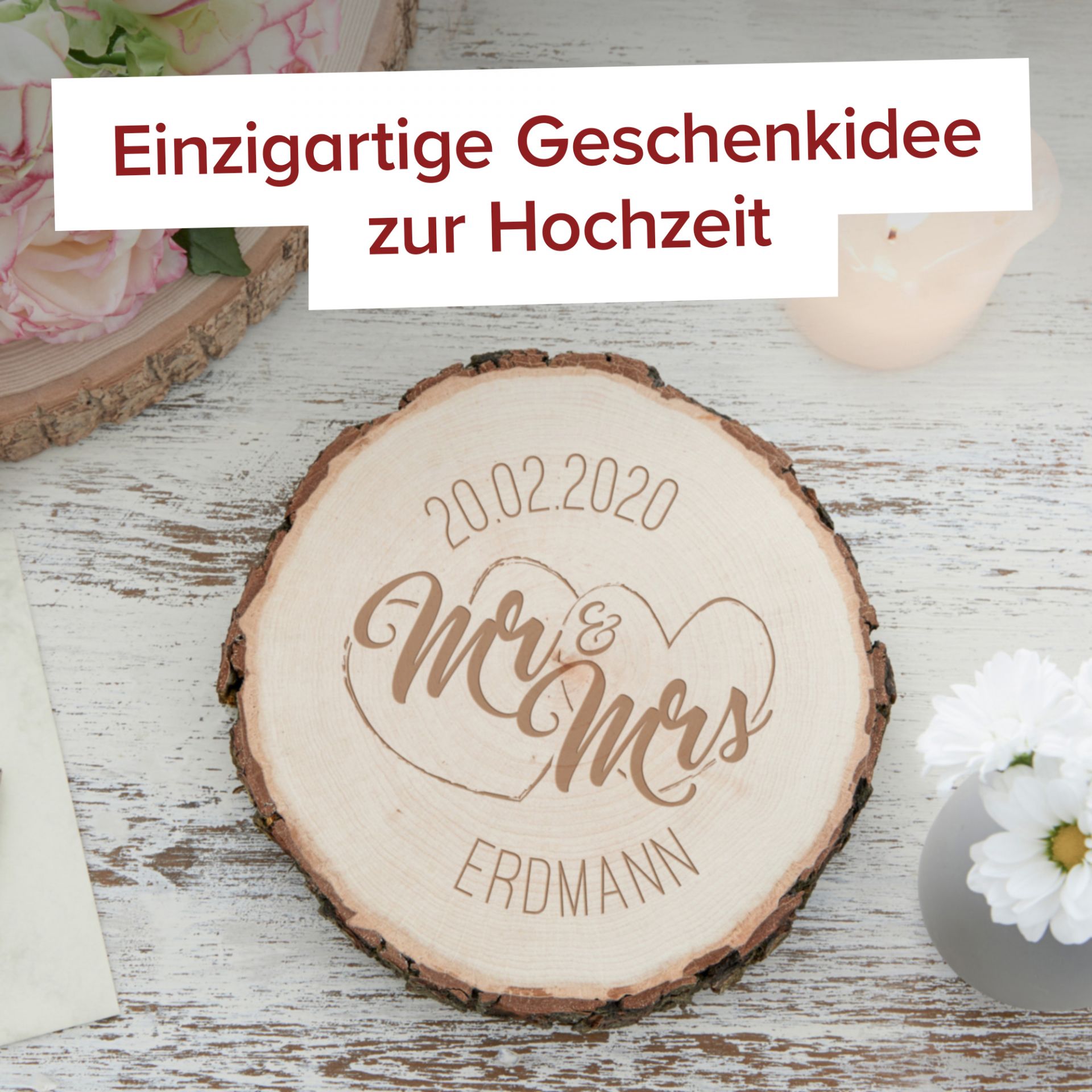 Personalisiertes Baumscheiben Geschenk - Graviert Mit Foto Für Hochzeit & Jahrestag