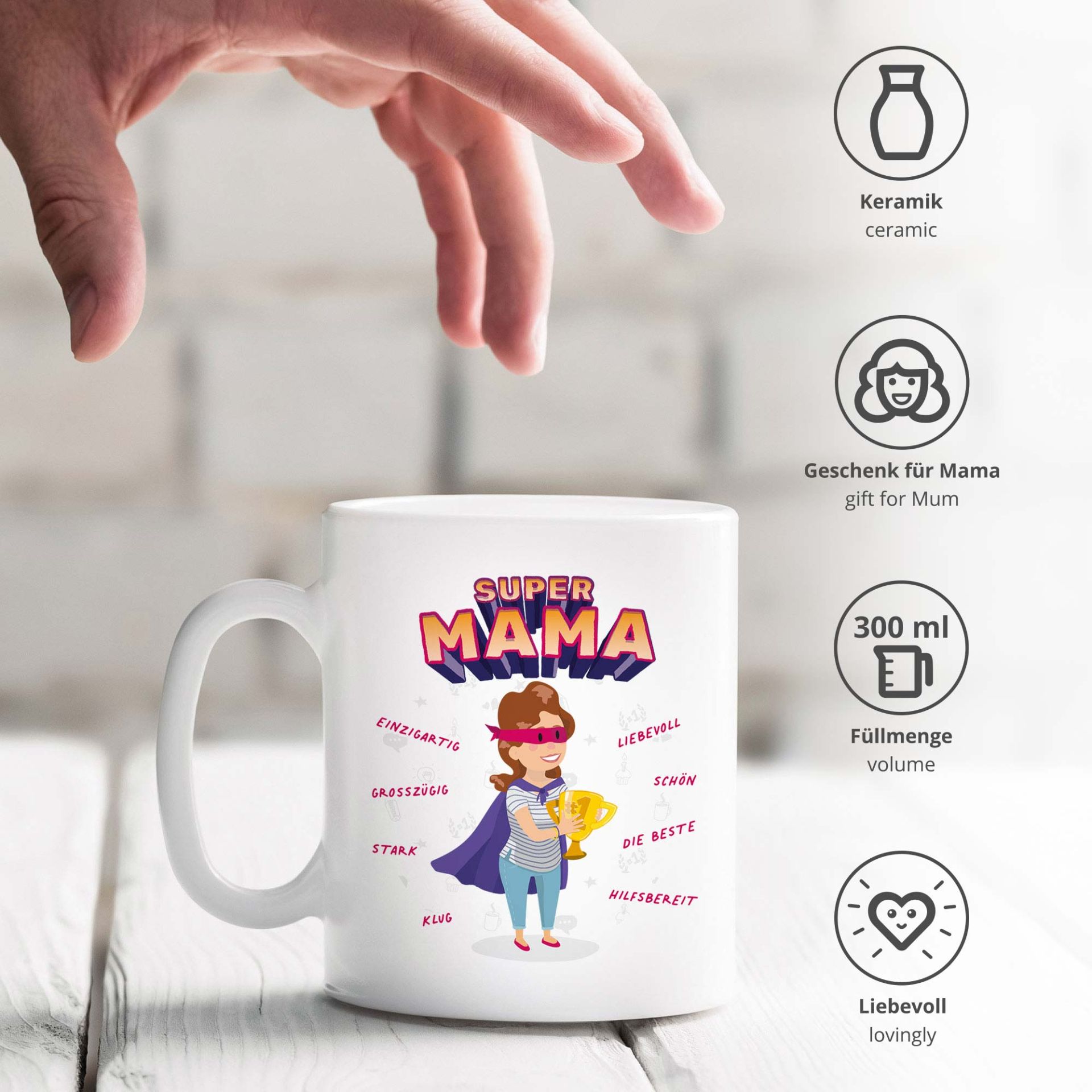 Kaffeetasse „Superheldin Wimperntante“ – Weiße Keramik, 300 Ml, Mit Lustigem Spruch, Perfekt Als Geschenk