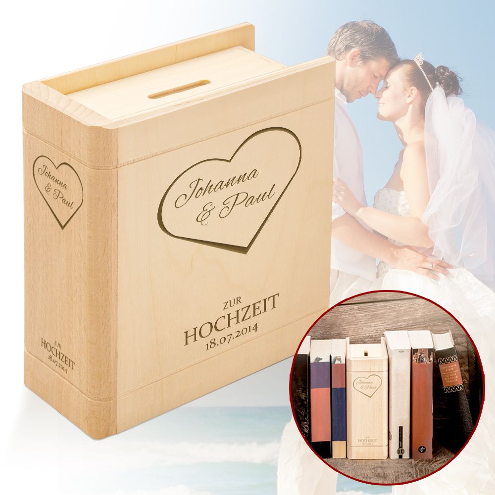TAKULA Geldgeschenk-Karte Aus Holz – Personalisierbar Mit „Just Married“, „Happy Birthday“ Oder Zur Geburt, 27x19 Cm