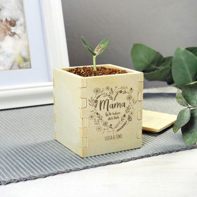 Zauberbohne mit Gravur - Blumenherz für Mama