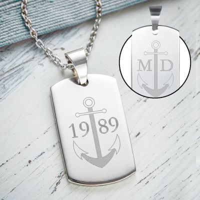 Army Dog Tag Kette mit Gravur für Männer - Anker