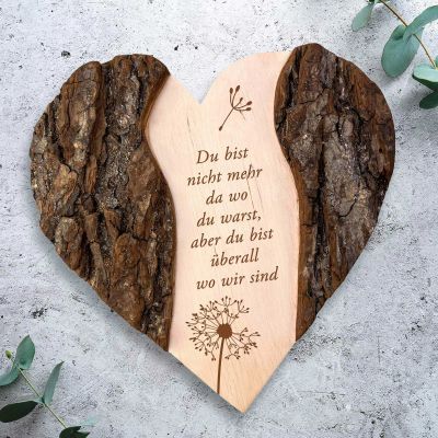 Holzherz mit Gravur Trauerblume