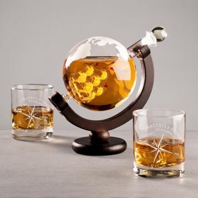 Set mit Globus Karaffe und 2 Whiskygläsern - Kompass