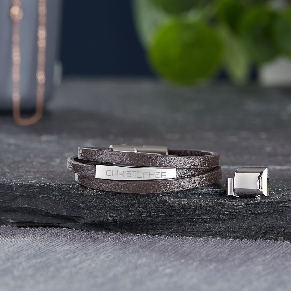 Gewickeltes Lederarmband braun - Name