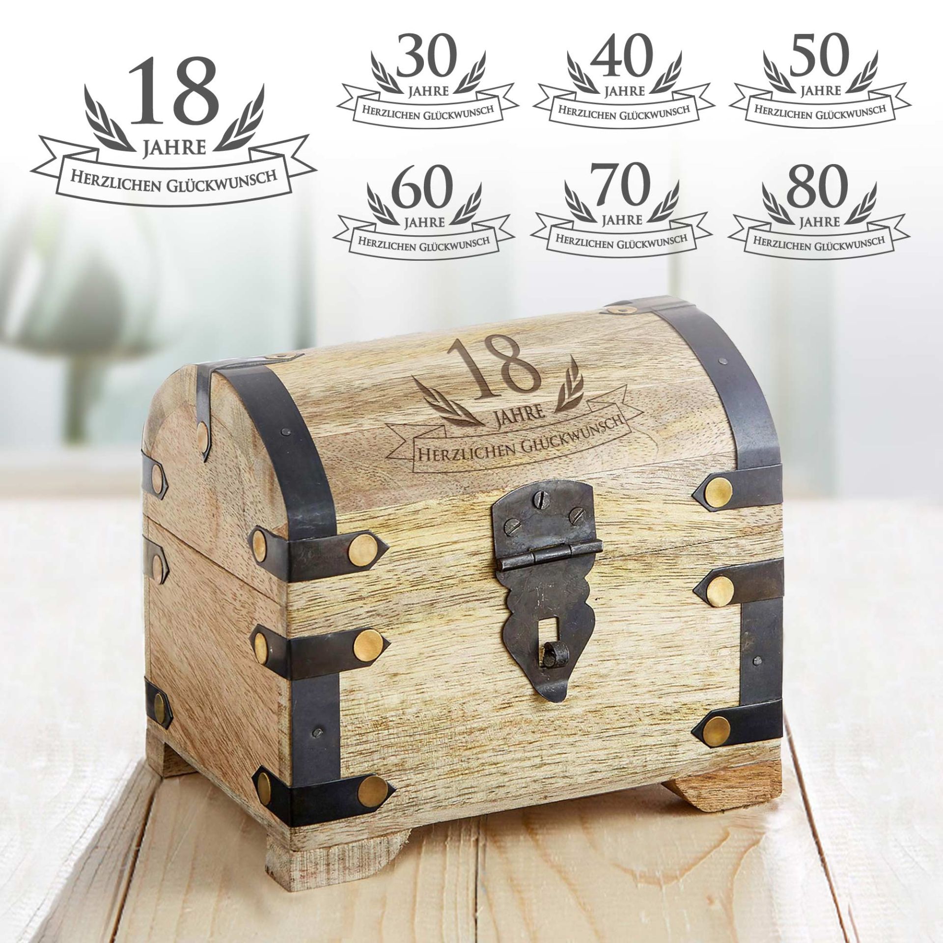 Geld Schatztruhe zum Geburtstag Geschenkkiste mit Gravur