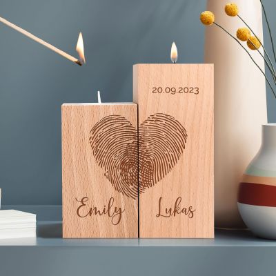 Teelichthalter Set zur Hochzeit - Fingerabdruck Herz