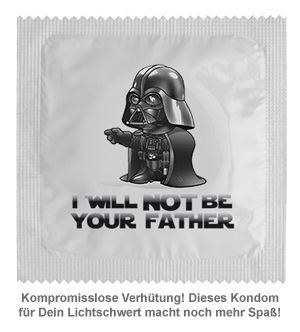 Lustiges Latex Kondom I will not be your father als Aufdruck
