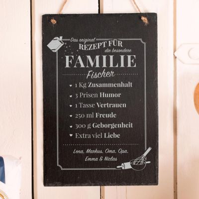 Große Schiefertafel mit Gravur - Rezept Familie