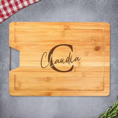 Bambusholz Schneidebrett mit Gravur - Initial Signatur