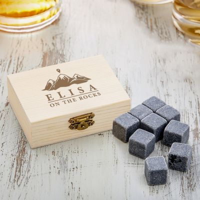 Whisky Steine in Holzkiste mit Gravur - On the Rocks