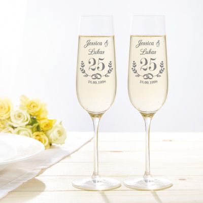 2er Set Sektglas mit Gravur - Silbernen Hochzeit