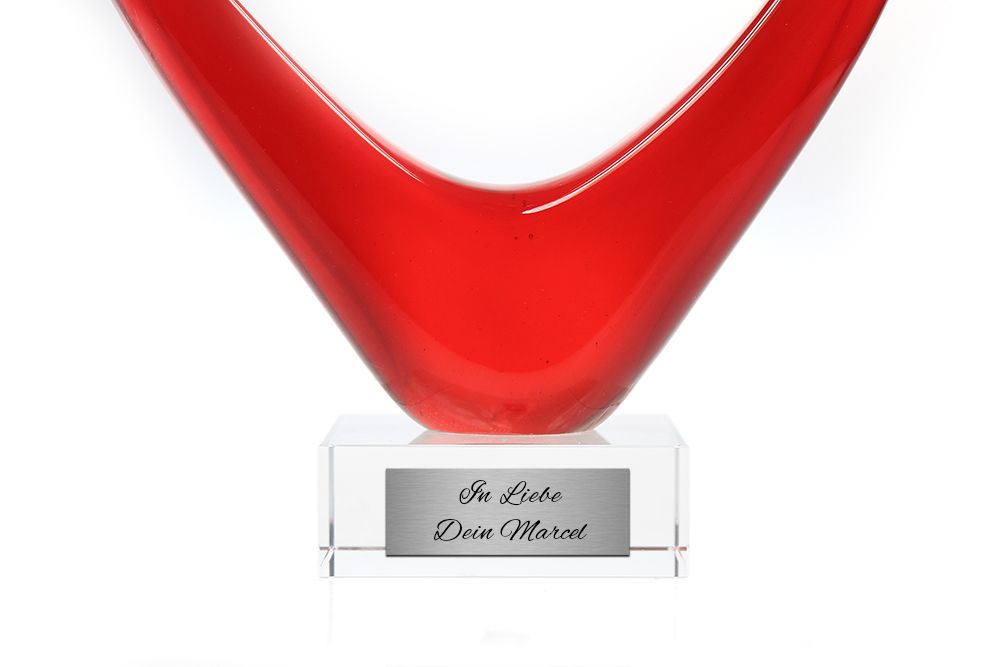 Skulptur Herz aus Glas mit Gravur Personalisierung