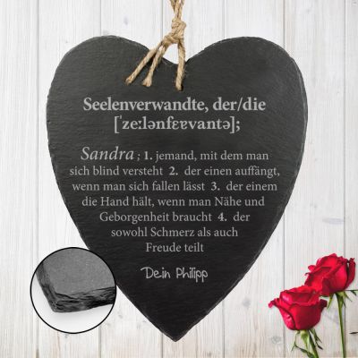Schieferherz mit Gravur - Definition Seelenverwandte