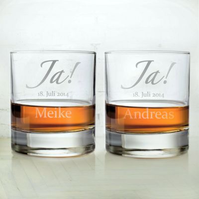 Whiskygläser zur Hochzeit - Jawort Gravur