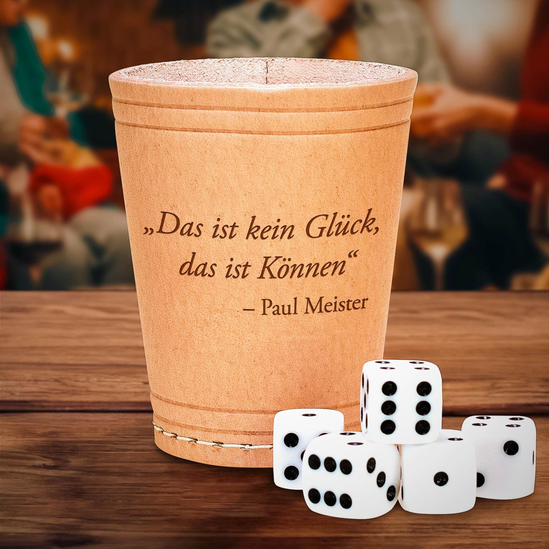 Schocken Set 6-tlg - Leder Würfelbecher Mit 30 Würfeln, Braun, Für Kniffel & Poker
