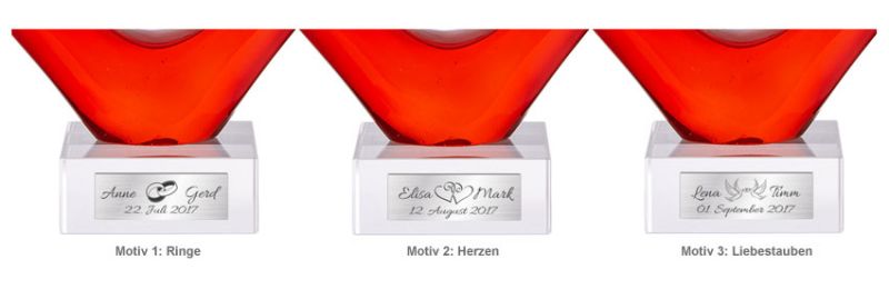Herz aus Glas mit Gravur Hochzeit mit Namen und Datum!