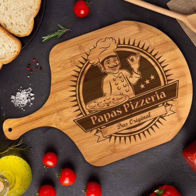 Pizzabrett Premium mit Gravur - Papas Pizzeria