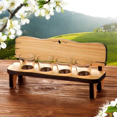 Holz Schnapsbank mit 4 Schnapsgläsern