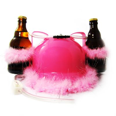 Bierhelm pink mit Glitzer Puscheln