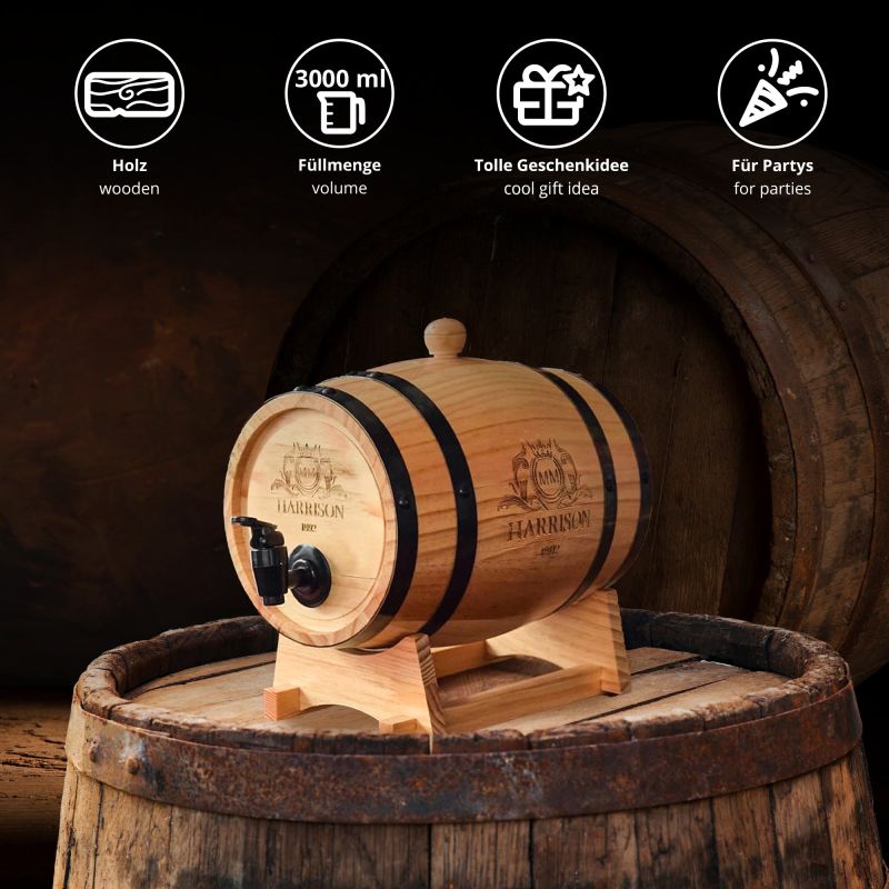 Personalisiertes 3 Liter Eichenholz-Fass Mit Gravur - Einzigartiges Whisky Geschenk