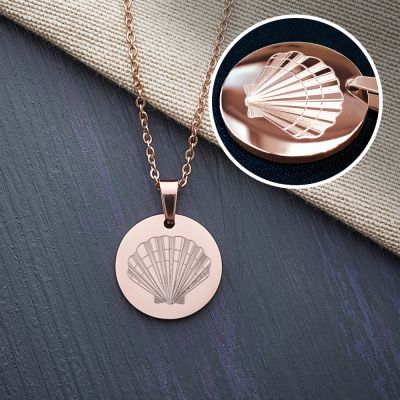 Runder Kettenanhänger Rosegold - Muschel mit Initiale