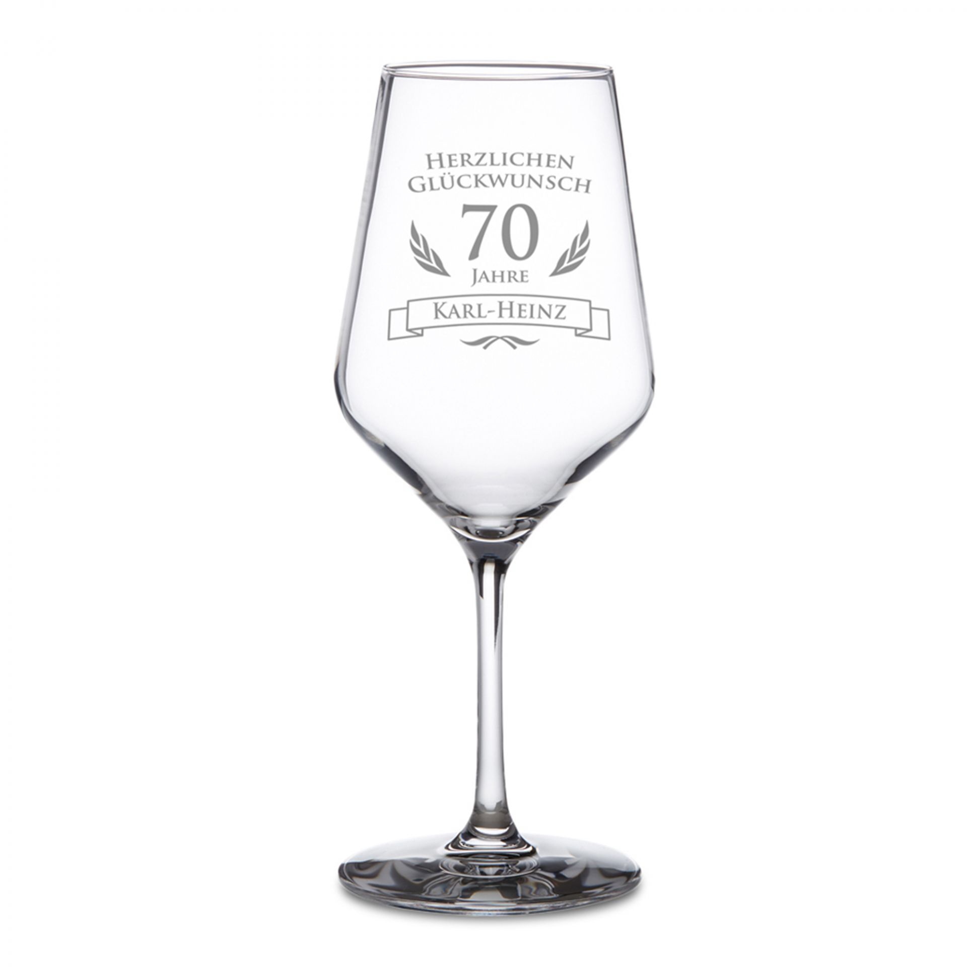 Weißweinglas zum 70. Geburtstag individuelle Glasgravur