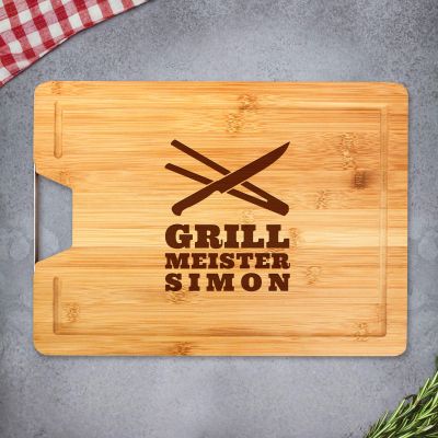 Bambusholz Schneidebrett mit Grillmeister Gravur