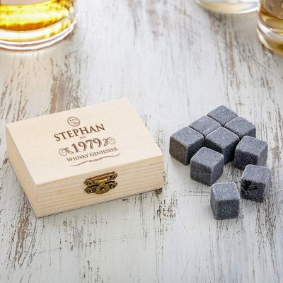 Whisky Steine in Holzkiste mit Gravur - Elegant