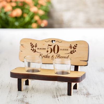 Personalisierte Schnapsbank zur goldenen Hochzeit