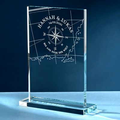 Personalisierter Glaspokal zur Hochzeit - Liebeskompass