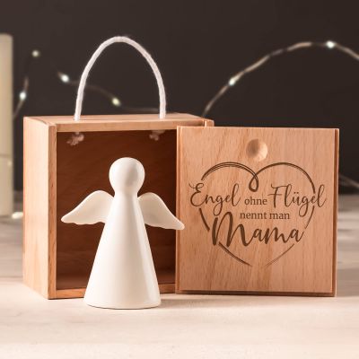 Porzellan Engel in Holzbox - Engel ohne Flügel -