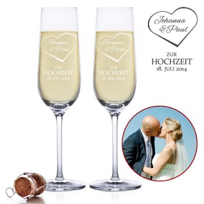 Sektgläser zur Hochzeit - Herz Gravur