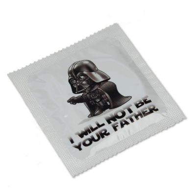 Lustiges Latex Kondom I will not be your father als Aufdruck
