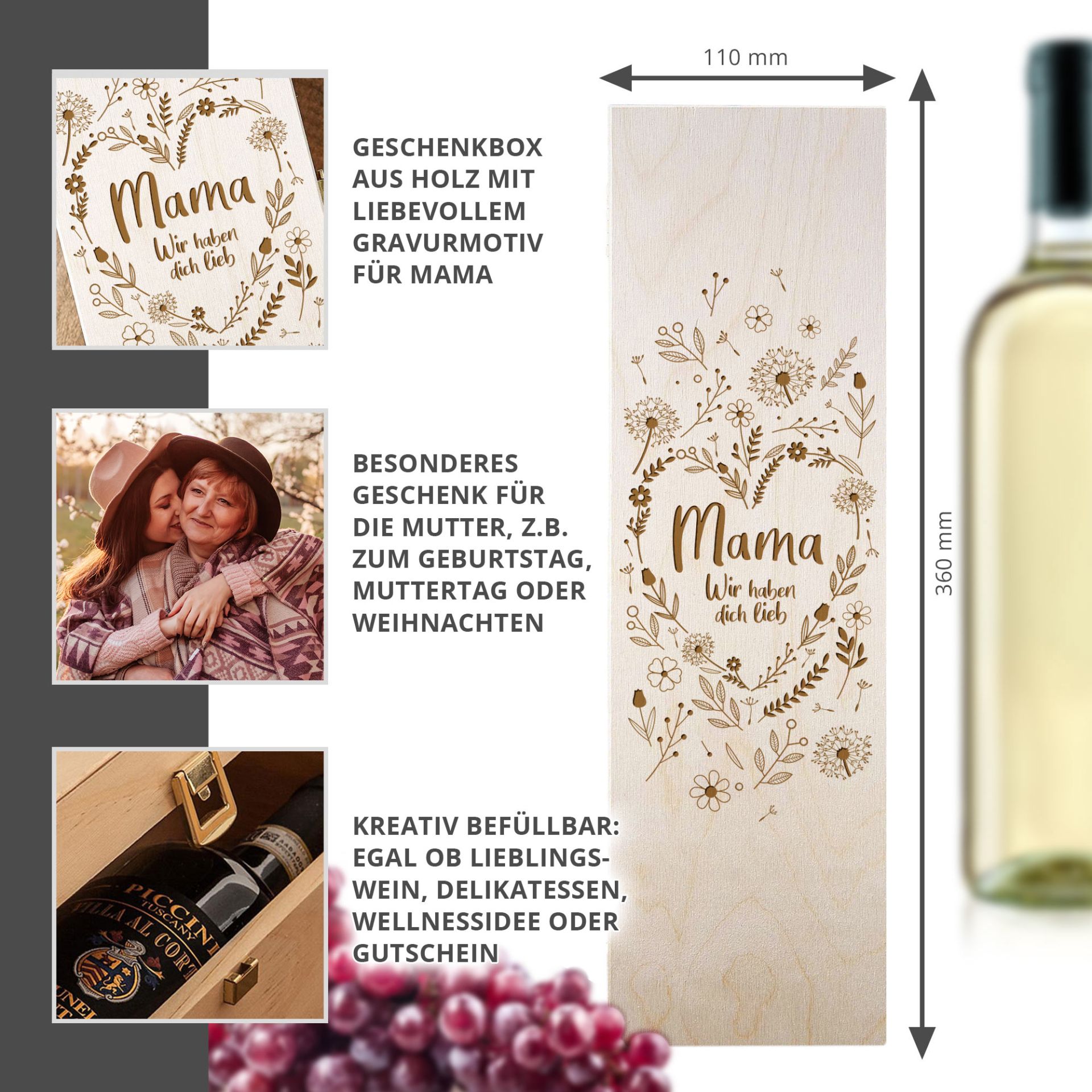 Holz Geschenkbox Weinkiste Mama Wir haben dich lieb
