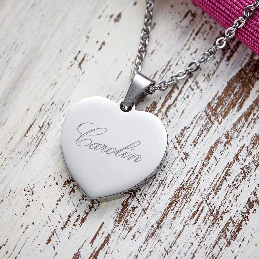 Herzanhänger Silber graviert mit Kette - Name