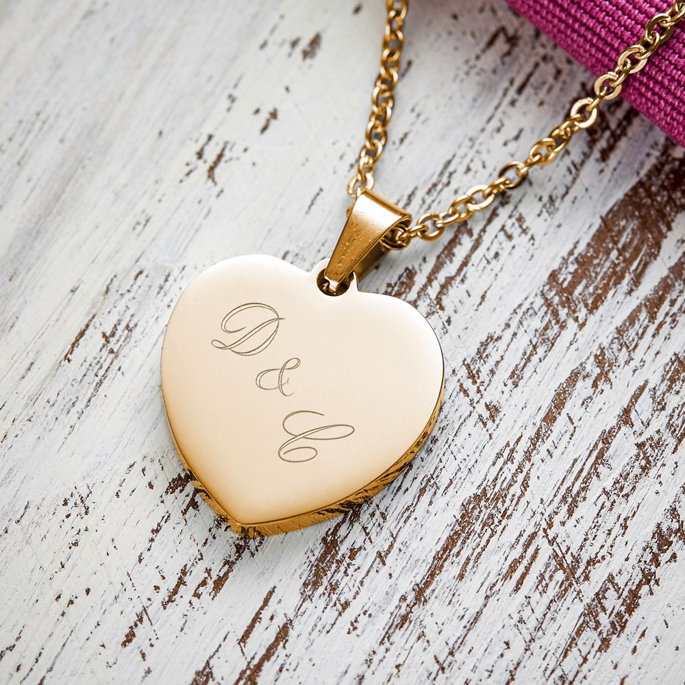 Herzanhänger Gold graviert mit Kette - Initialen