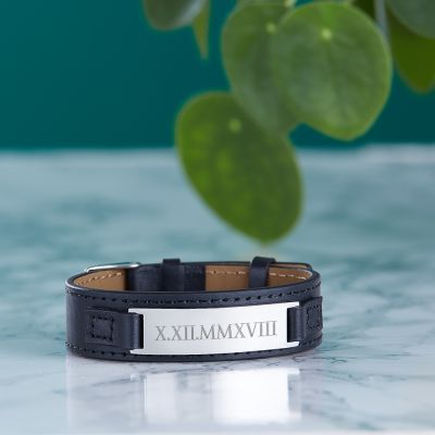 Lederarmband schwarz - Römische Zahlen