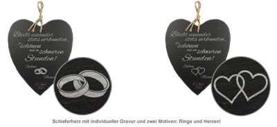 Schieferherz zur Hochzeit personalisiert mit schöner Gravur