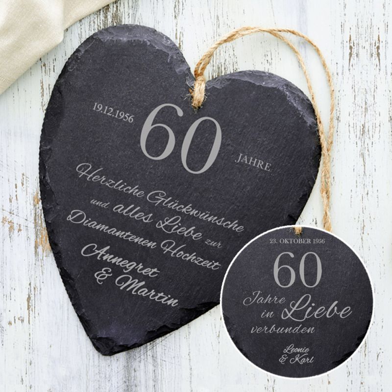 Edler HerzDiamant mit Gravur zur diamantenen Hochzeit