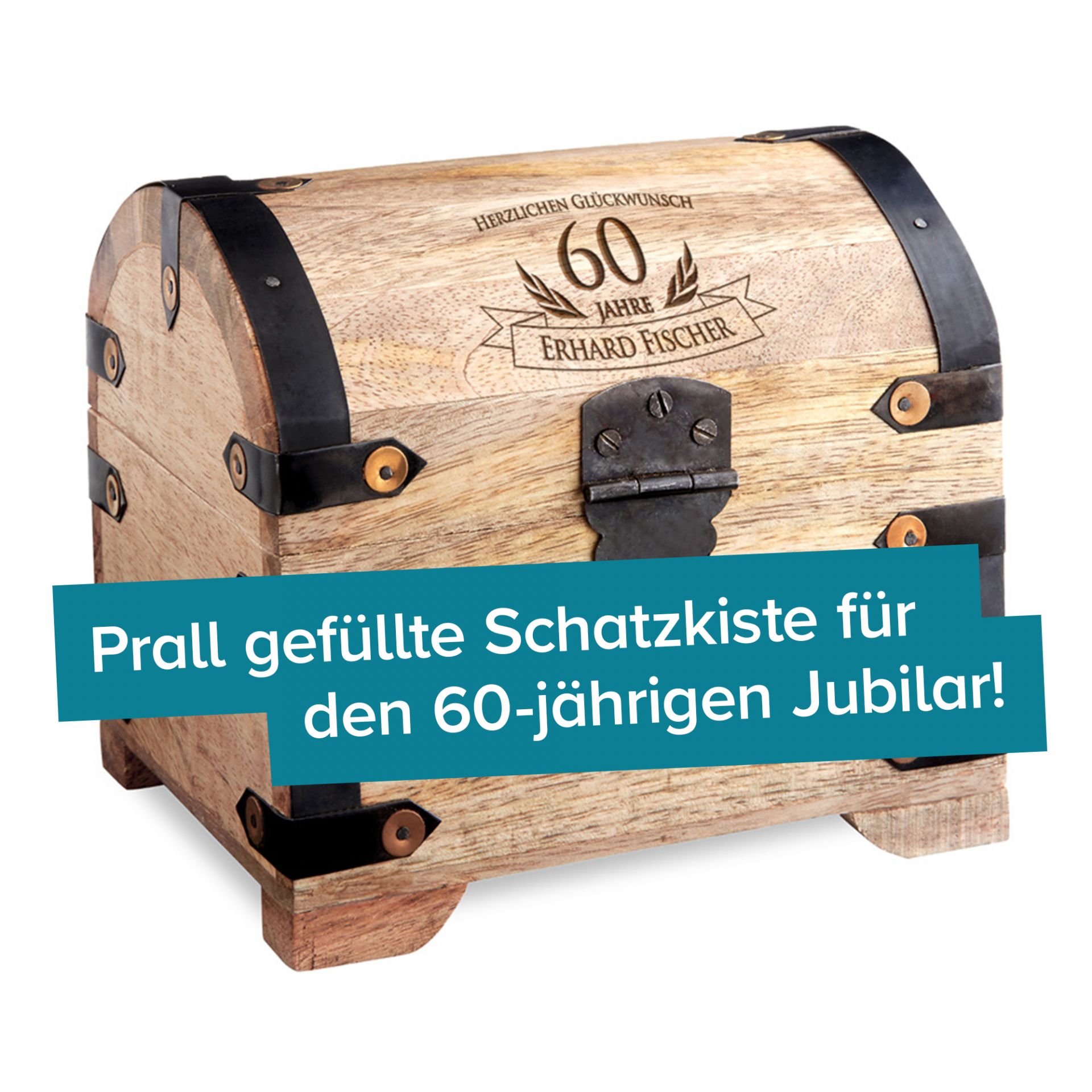 Geld Schatztruhe zum 60. Geburtstag mit Namensgravur