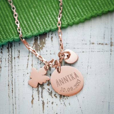 Runder Kettenanhänger Rosegold mit Charms - Name