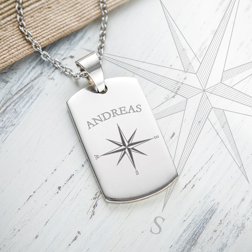 Army Dog Tag Kette mit Gravur - Kompass
