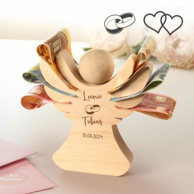 Holzengel mit Gravur zur Hochzeit - Geldgeschenk für