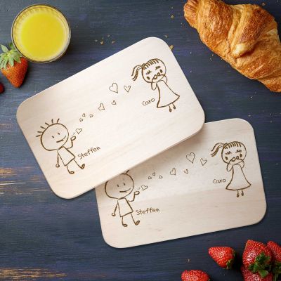 2er Set Frühstücksbrettchen mit Gravur - Liebespaar