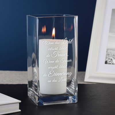 Eckige Vase mit Gravur zur Trauer