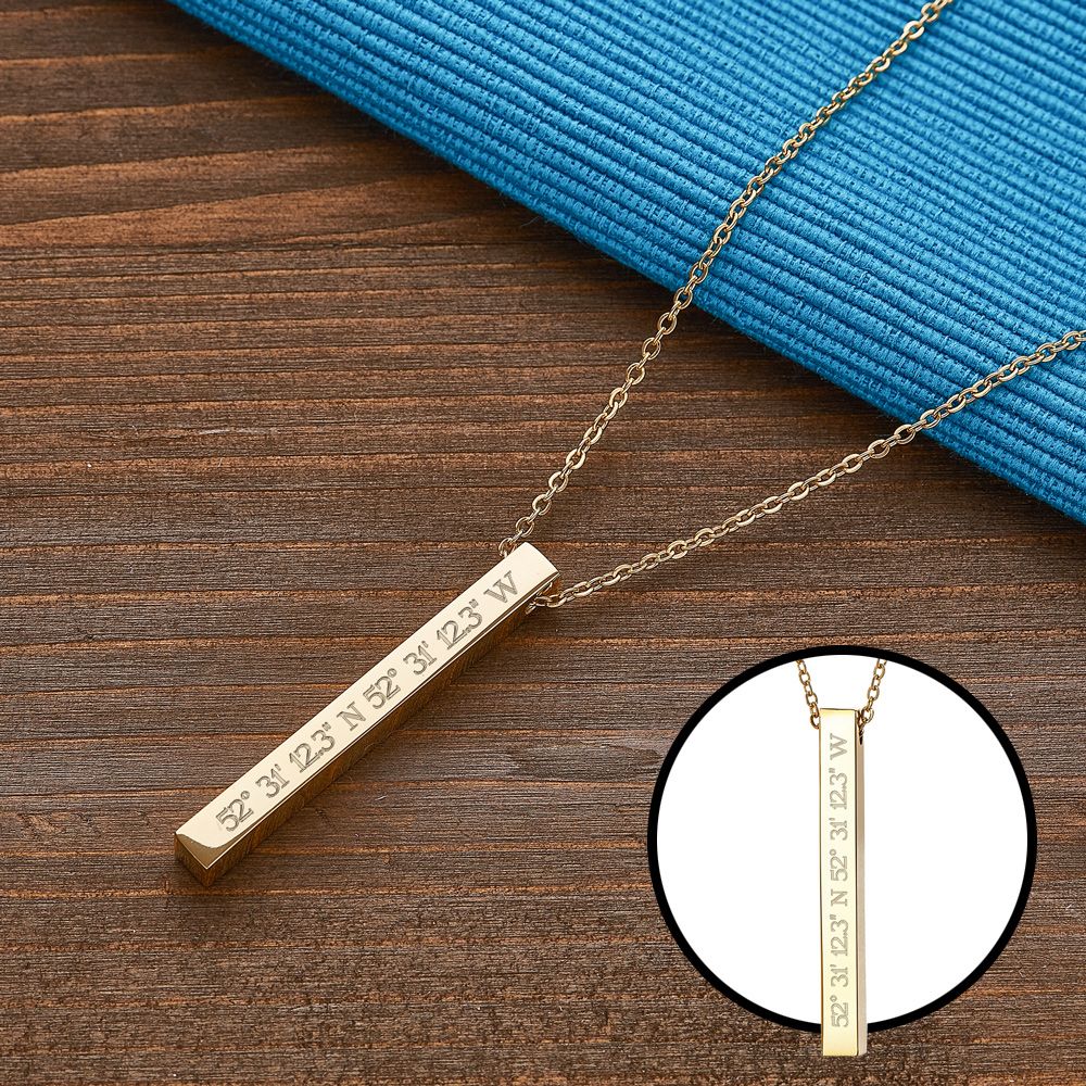 Kette mit Stabanhänger Gold - Geokoordinaten