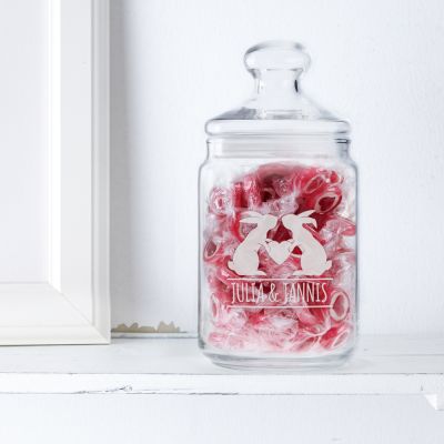 Bonbonglas mit Gravur - Hasenpärchen